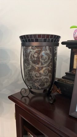 Mosaic Glass Candle Holder with Metal Stand