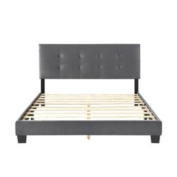 Brand New Dark Gray Linen Full Size Platform Bedframe