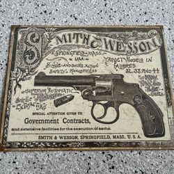 “SMITH & WESSON” Tin Sign. Approx. 12x16. Springfield, Massachusetts. Pre Owned.