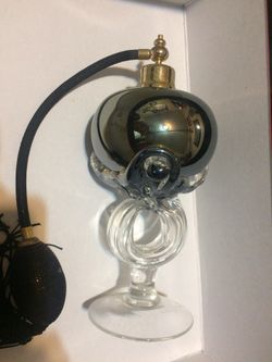 Perfume Bottle Antique Style. Sprayer. 8 Inches Tall. glass crystal