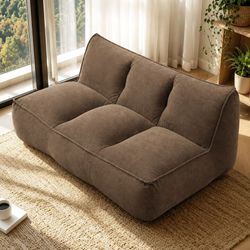 Double caterpillar sofa,Double Togo sofa,Fine Corduroy Fabric Beanbag Couch for Living Room, Bedroom & Dorm, Cozy Fluffy Cloud Mini Couch,Brown