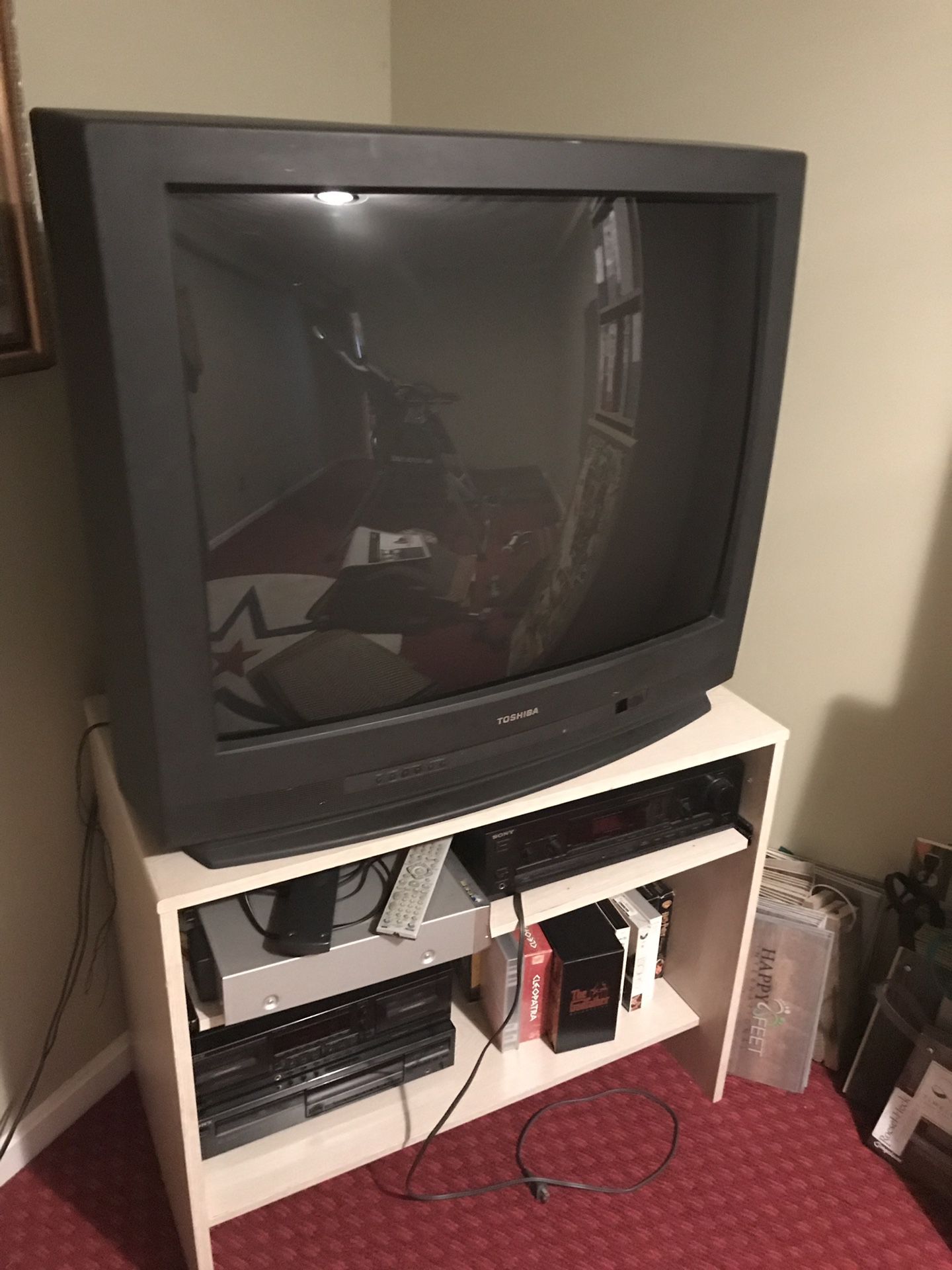 Toshiba 36 inch vintage TV with the stand both together the stand has a moving shelf for many different uses
