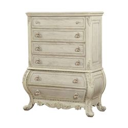 ANTIQUE WHITE FINISH BOMBABY STYLE SHAPE TALL CHEST CABINET  - GABETA