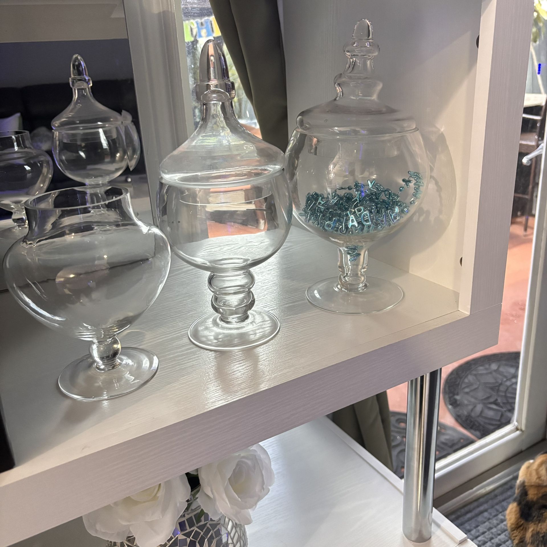 Set of 4 Clear Apothecary Glass Candy Jars with Lids - 12"/13"/14"