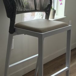 PURPLE LEAF Bar Stools Set of 4 - Modern Woven Teak Bar Chairs