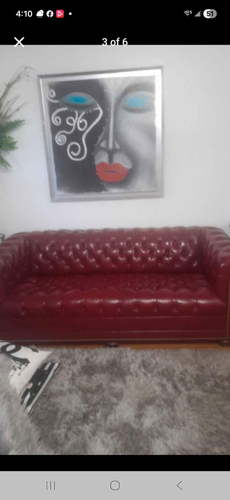 Red leather couch and 2 side chairs