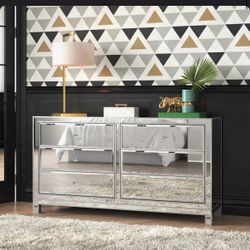 Fairgrove 60" W Solid and Manufactured Wood Glass Mirrored 6-Drawer Dresser