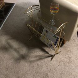 Mid century table USA magazine rack brass