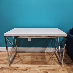 White & Chrome Desk- 47" Wide, 30" Tall, Good Condition