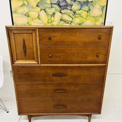 MCM Kent Coffey Five Drawer Highboy Dresser With Hinged Cabinet