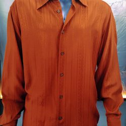 Vintage Claiborne Men’s XL Rust Orange Sateen Button-Up Shirt