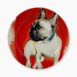 Anthropologie Sally Muir French Bull Dog Dessert Plate Frenchie Dog-A-Day 8.5”