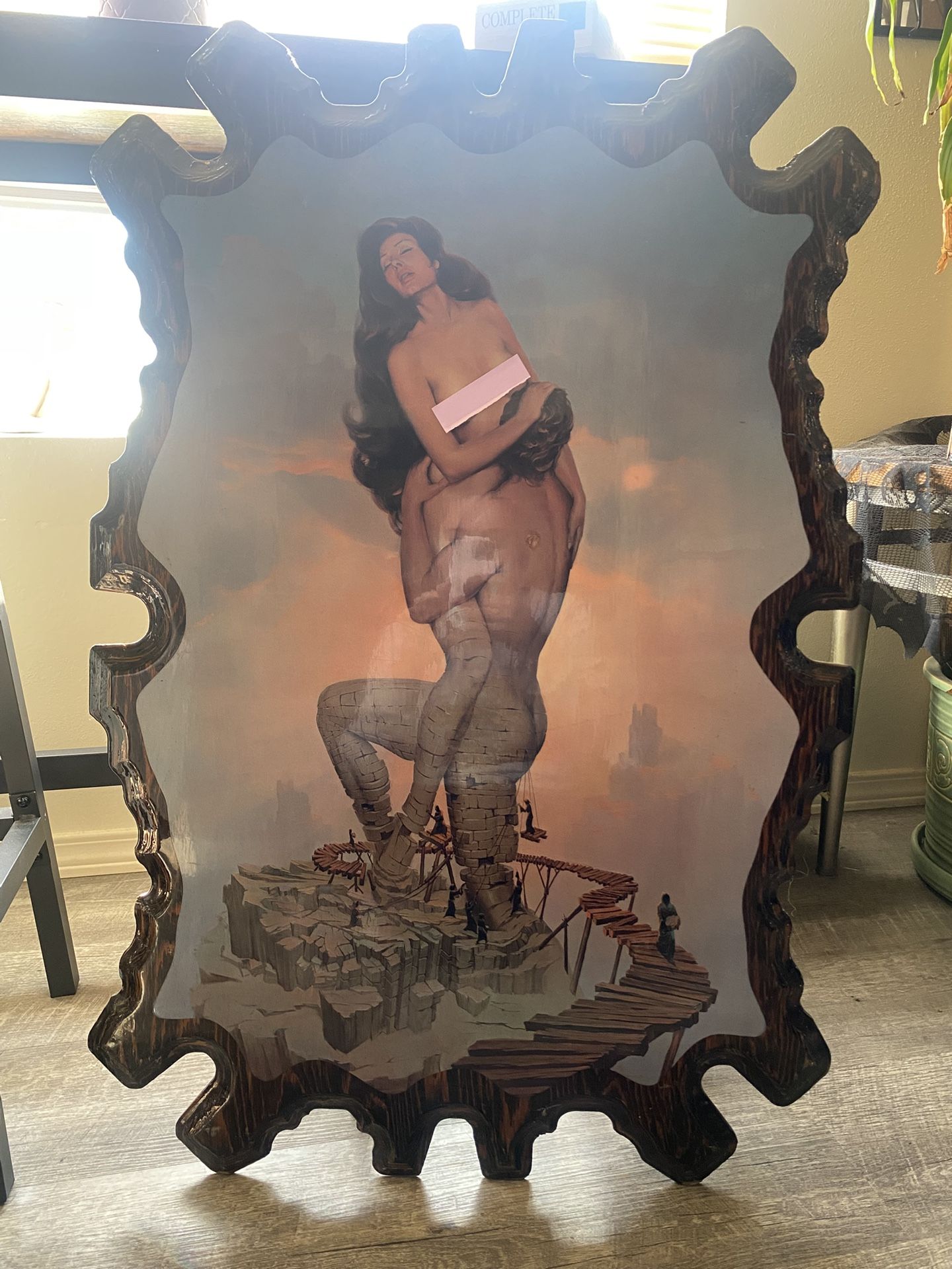 Vintage 1960-70s John Pitre Passion Artwork Lacquered On Solid Wood Carved Panel