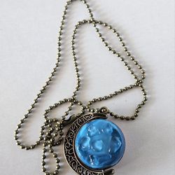 Handcrafted Good Luck Charm Moon Pendant With Aquamarine And Purple 