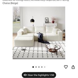 108" Cloud Modular Sectional Couch with L-Shape Chaise, Modern Sectional Sofa with Deep Seat Couch, Ultra Soft Knit Fabric Couches for Living Room, No