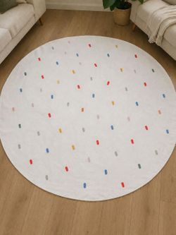 Round Area Rug 5ft Colorful Polka Dot Area Rugs Washable Low Pile Floor Carpet for Bedroom, Vintage Boho Polka Dot Non Slip Soft Rugs for Living Room 