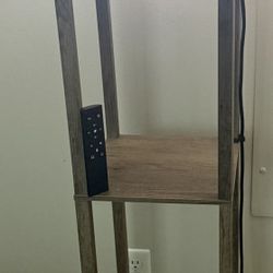 OUTON Floor Lamp with Shelves, LED Shelf Floor Lamp with 1 USB & 1 Type C Ports, 1 AC Outlet, 3 Color Temperature, Storage Display Wood Column Tall St