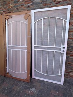 72 in. × 80 in. Arcada White Surface Mount Outswing Steel Double Security Door with Expanded Metal Screen