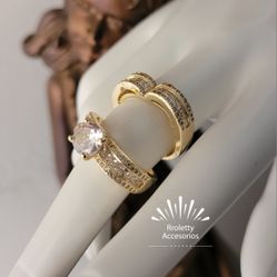 Gold Plated 14k Ring Zirconia Wedding Bridal Ring Set