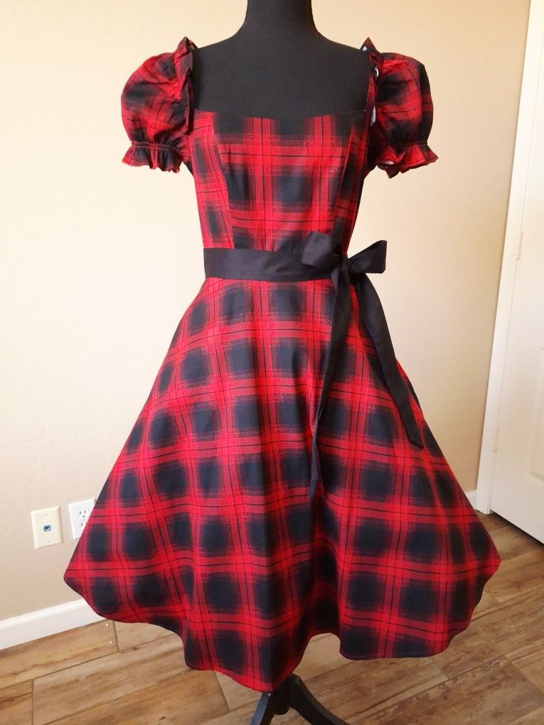 1950s Retro Vintage Style Cocktail Swing Pin-up cotton Dress with Pockets!! Size Medium