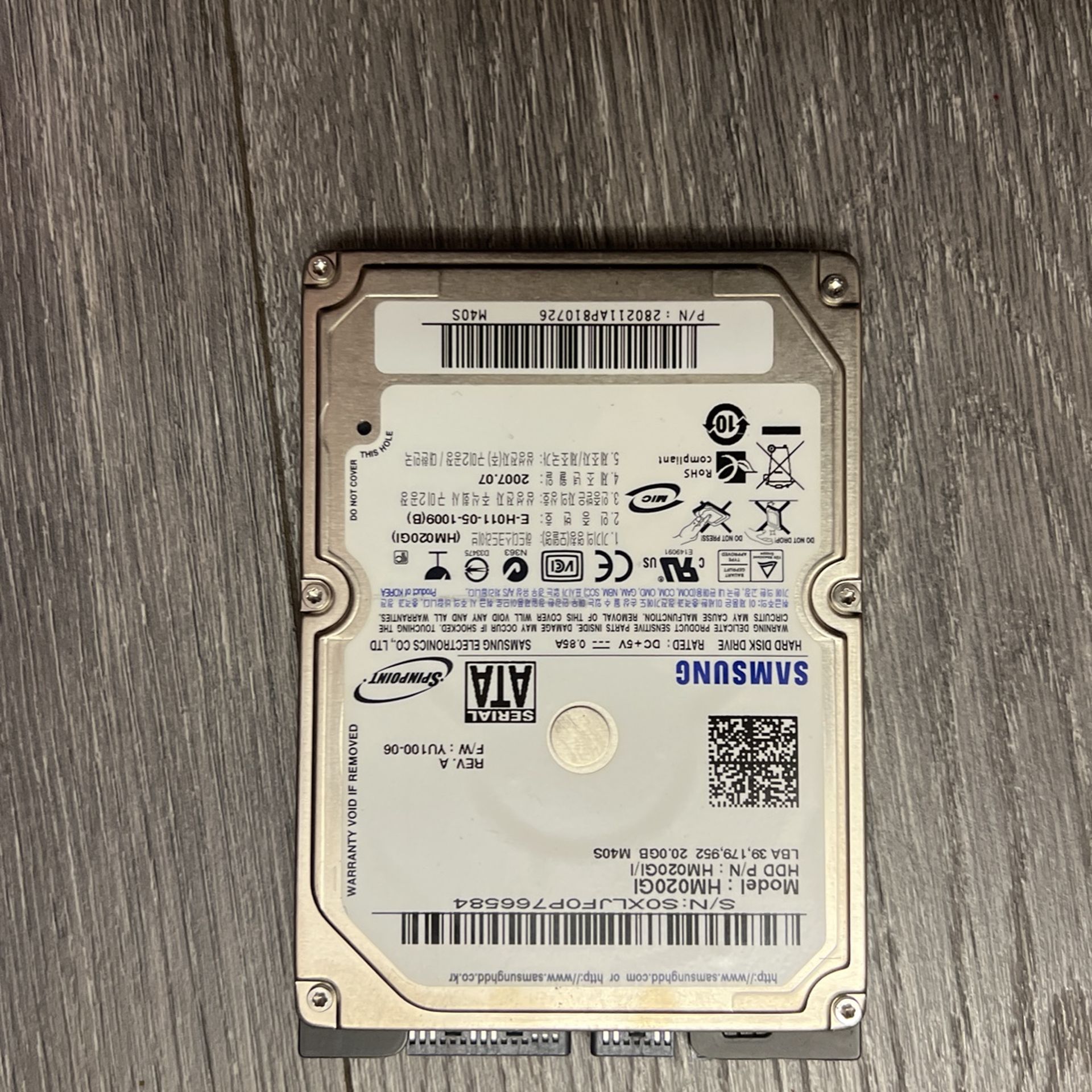 Samsung 20 Gigabyte Hard Drive