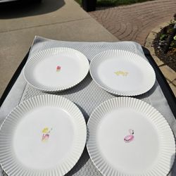 4 New Melamine Ribbed Plates. RAE DUNN.  Sturdy
