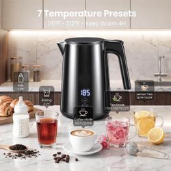 Electric Kettle 1.0L 1200W Fast Boiling 7 Temp Settings