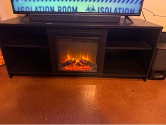Black electric heated fireplace tv stand/entertainment center