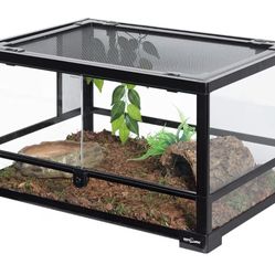 Used REPTI ZOO Full Glass 20 Gallon Reptile Tank, Front Opening Reptile Terrarium 24" x 18"x 12", Double Hinged Opening Doors & Top Screen Ventilation