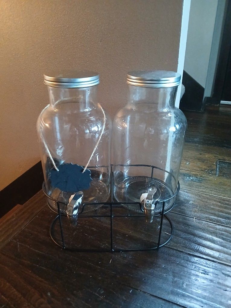 Double Mason Jar Drink Dispenser W Stand