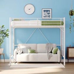 
VINGLI 78L x 56W x 67H Full Size Metal Slat Loft Bed Frame with Flat Ladder Rung White