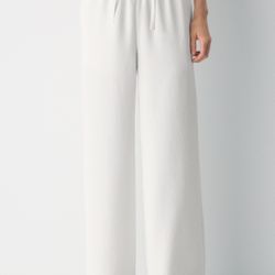 EUC ARITZIA WILFRED Lodge Pant Crepette Light Birch M 28.5” Length Japanese Crepe Cream Wide Leg