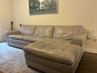 Modern Gray Leather L-Shape Sectional