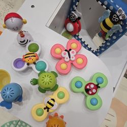 set of baby/toddler suction cup spinner toys & Sassy Tummy Time Floor Mirror