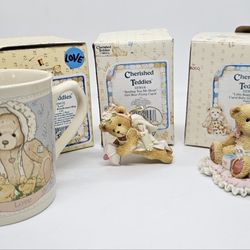 3 New Cherished Teddies Lot  Figurine Valentine's Bear Mug Cupid Angel Girl Love

Mint condition, kept in the box, box has some spots/writing

104132 