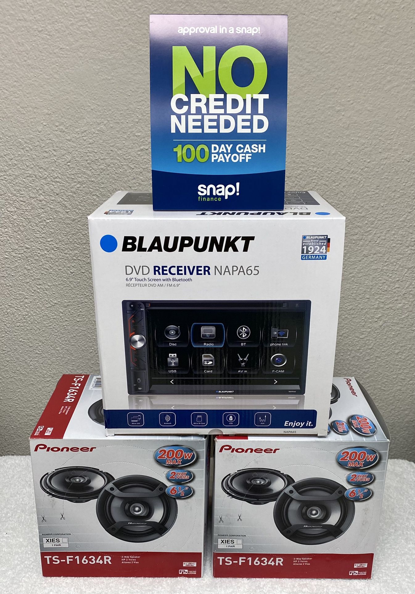 New Blaupunkt 6.9” inch LCD Double Din Touch Screen w/ BLUETOOTH DVD/CD/AUX/USB Receiver + (4) Pioneer 6.5” Speakers {No Credit Easy Financing} 🔊🤑