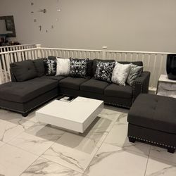 Nailhead dark Gray U Shaped Sofa 