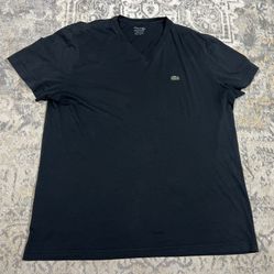 Lacoste Black Short Sleeve Pima Cotton V-Neck T-Shirt Size XL FR5  