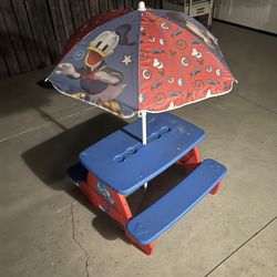 Mickey Mouse Kids Picnic Table W/ Umbrella 