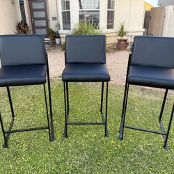 PHI VILLA Black Faux Leather Counter Height Bar Stools Set of 3