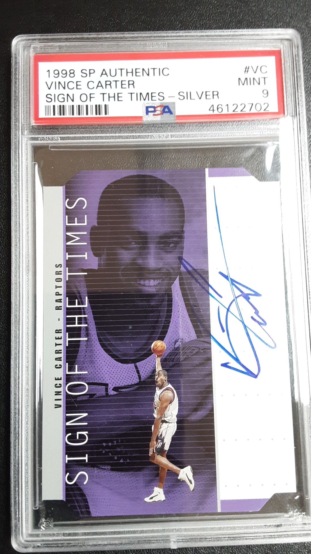 1998 SP authentic Vince Carter sign of The times PSA9