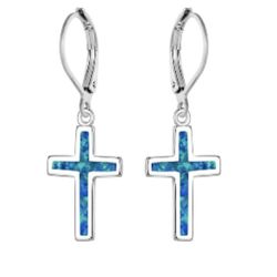E125- Beautiful Opal Cross Earrings!