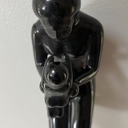  Vintage “Mother And Child” Glossy Black Ceramic Art Sculpture Figurine Statue