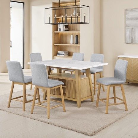 NEW FOA GENUINE MARBLE DINING TABLE WITH CHAIRS. MSRP $3100