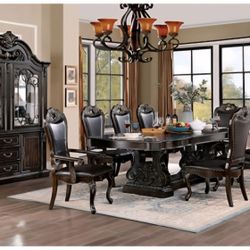 Dining Set 9 Pc Walnut And Dark Brown Finish. New Especial Price