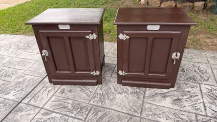 Vintage White Clad Cabinet Nightstands Set Farmhouse Rustic Painted Wood