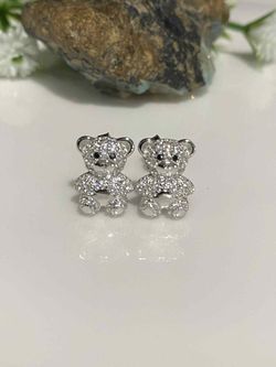 Silver Teddy Bear Moissanite Earrings