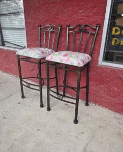 Pair Of Metal Bar Height Stools 
