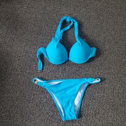 TURQUOISE PUSH UP BIKINI 34B MEDIUM BOTTOMS 
