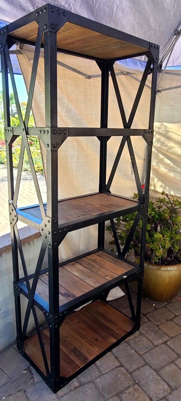Metal and wood industrial shelving unit